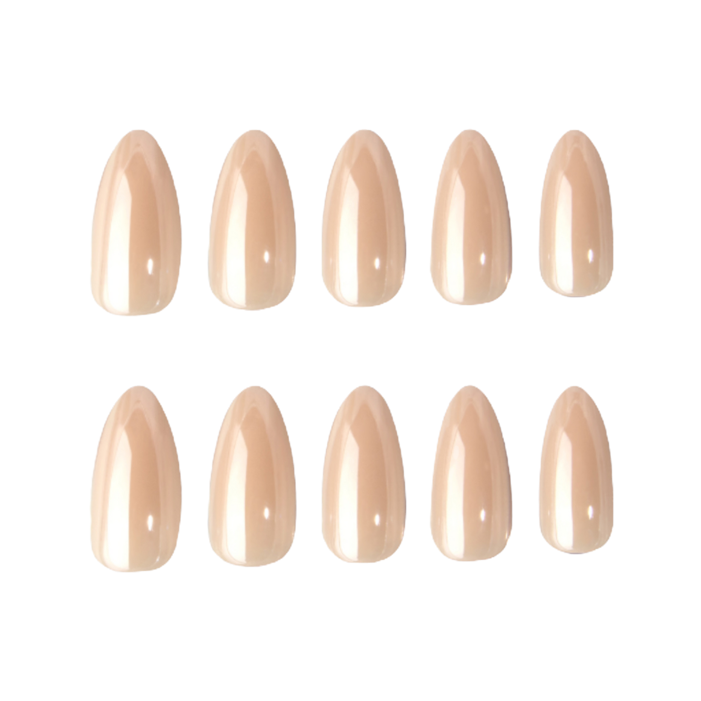 The perfect nude nails colour with high shine glossy nails finish or chrome press on nails design 