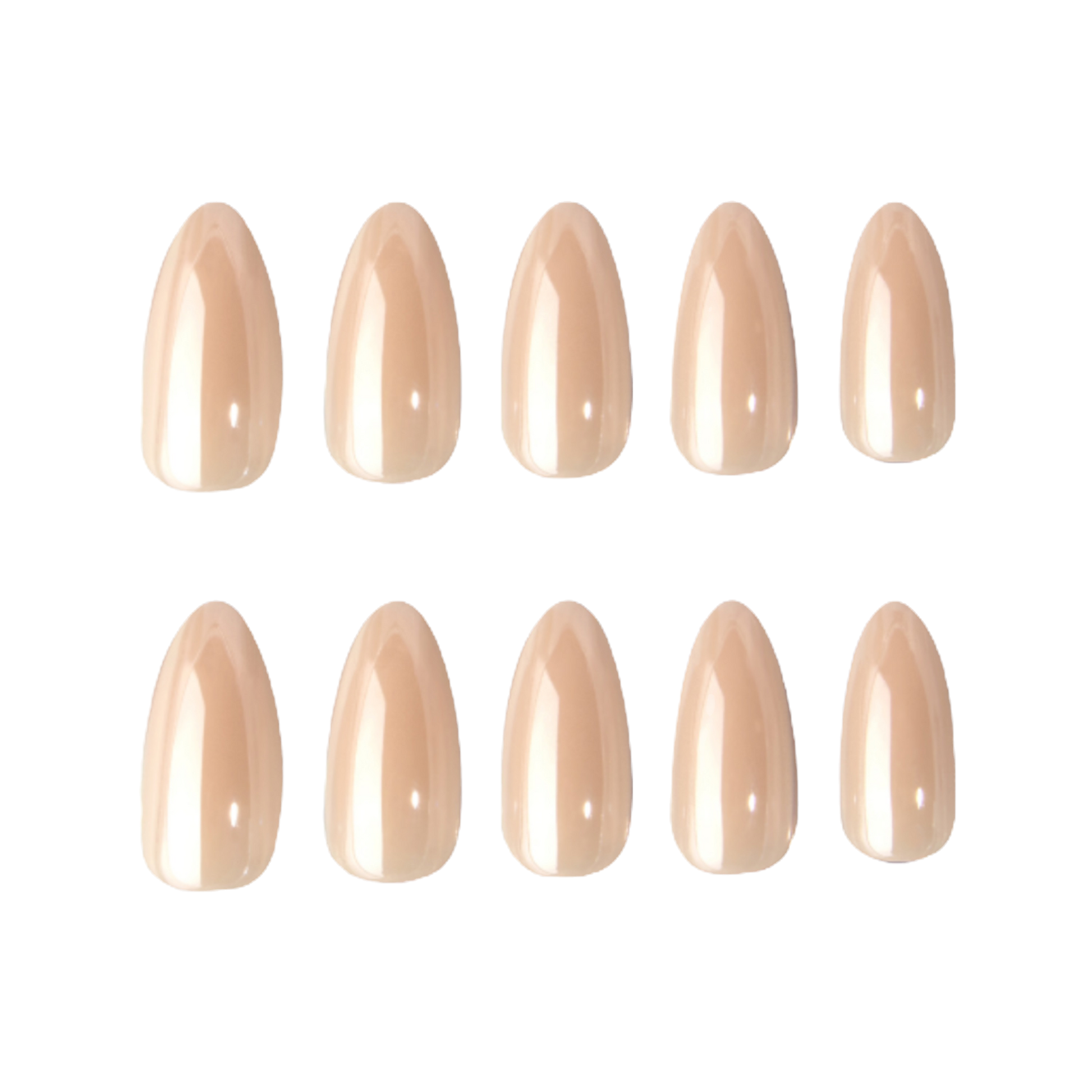 The perfect nude nails colour with high shine glossy nails finish or chrome press on nails design 