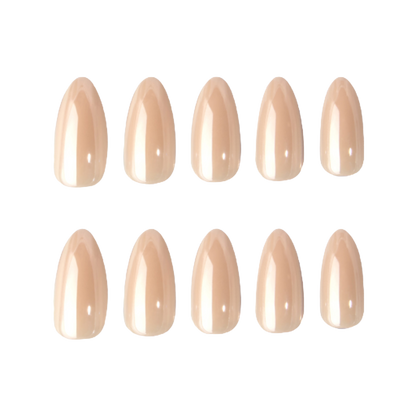 The perfect nude nails colour with high shine glossy nails finish or chrome press on nails design 