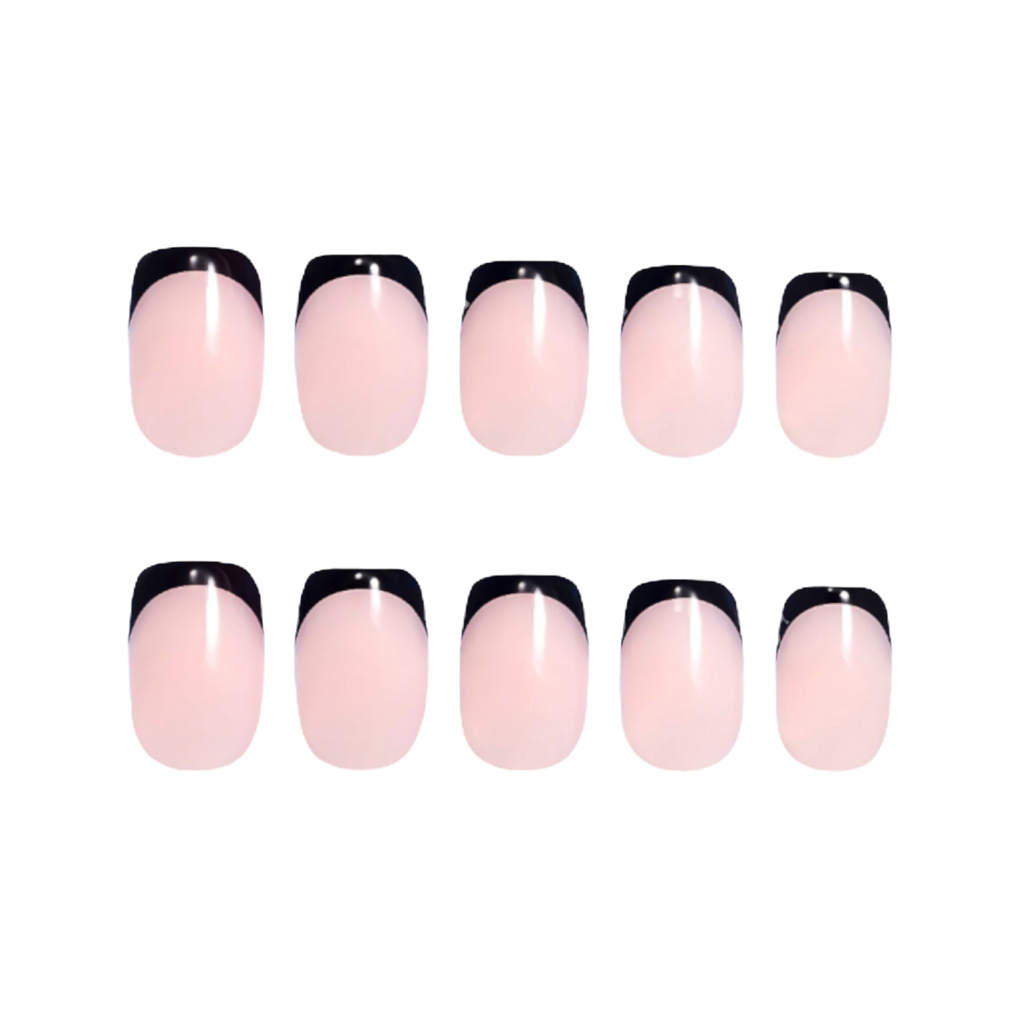 Black micro french tip press on nail design 