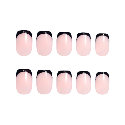 Black micro french tip press on nail design 